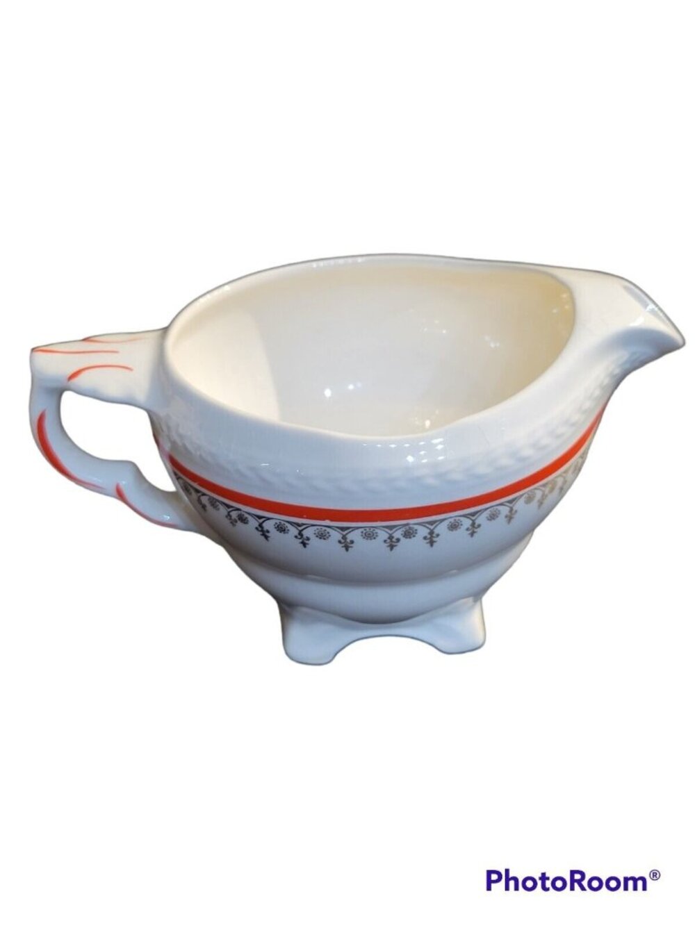 Crown Potteries Co USA Made Creamer Lidded Sugar Set Cream Red Gold c1800-1950 - Picture 4 of 12